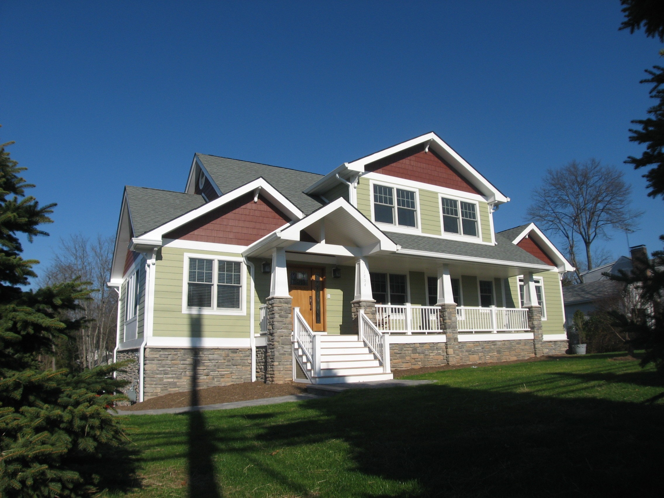 Green and Red Hardie Siding - New Orleans Craftsman Style