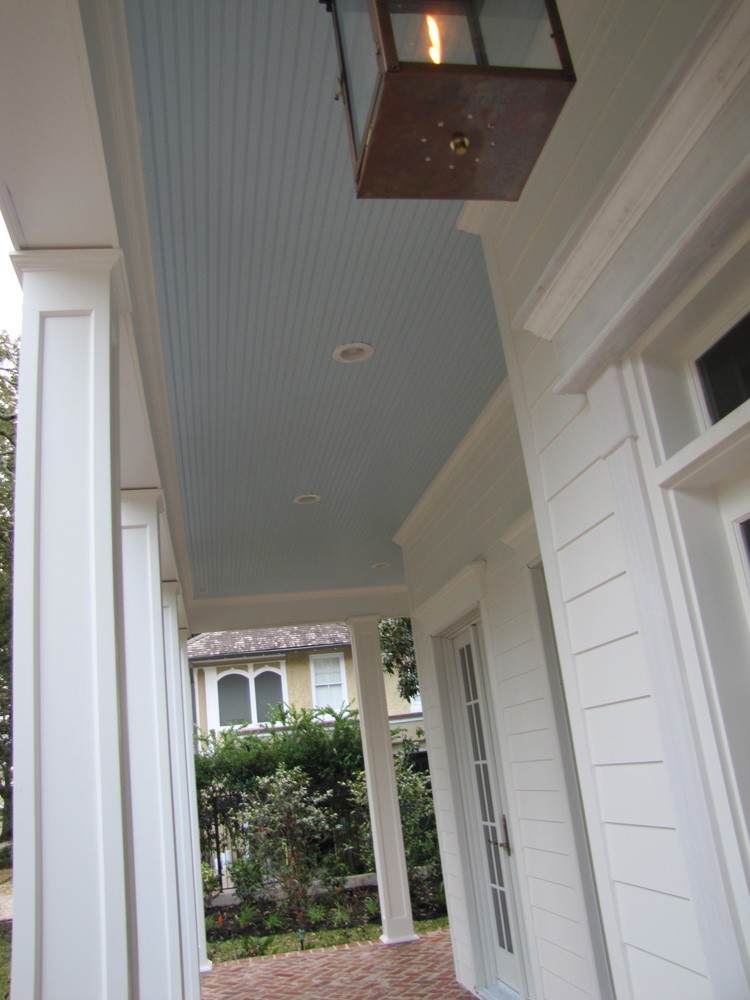 Bead board porch ceiling with gas lantern - Strong Shield