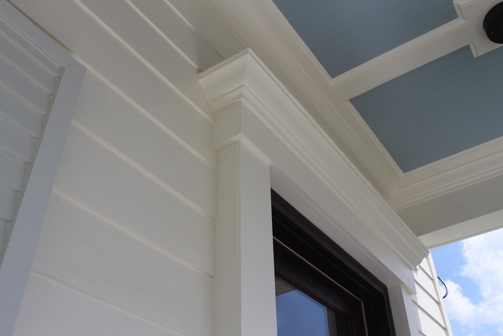 White craftsman trim and blue bead board ceiling - Strong Shield