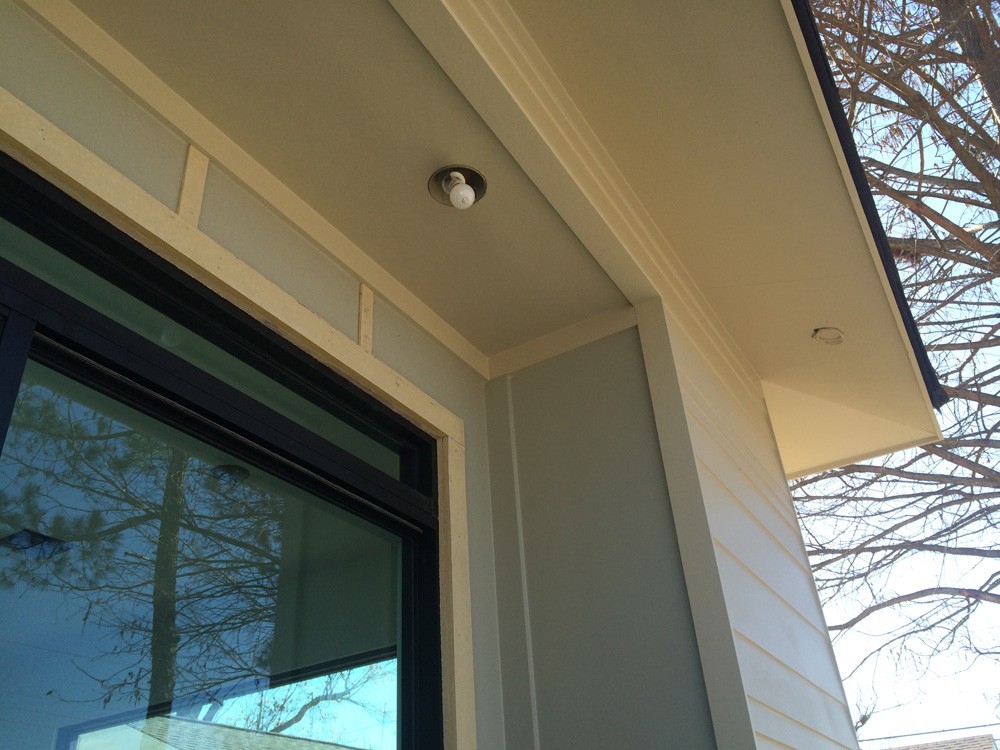 Craftsman trim around door and porch ceiling - Strong Shield