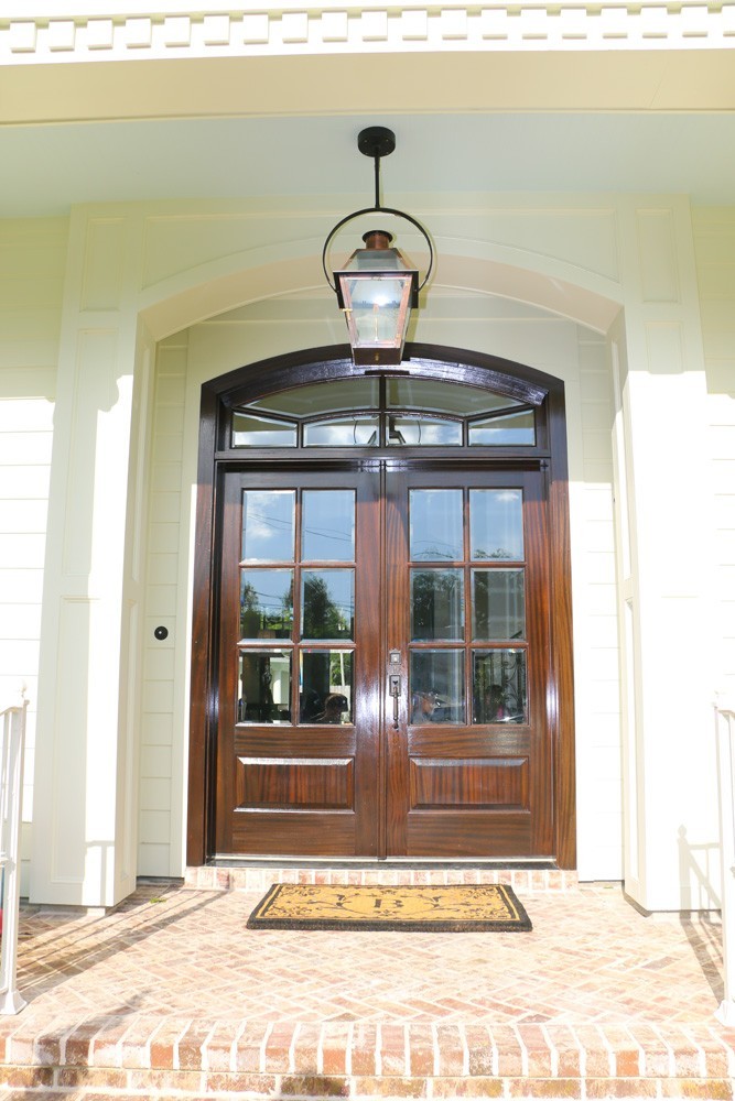 Craftsman style front door trim and wooden french doors - Strong Shield