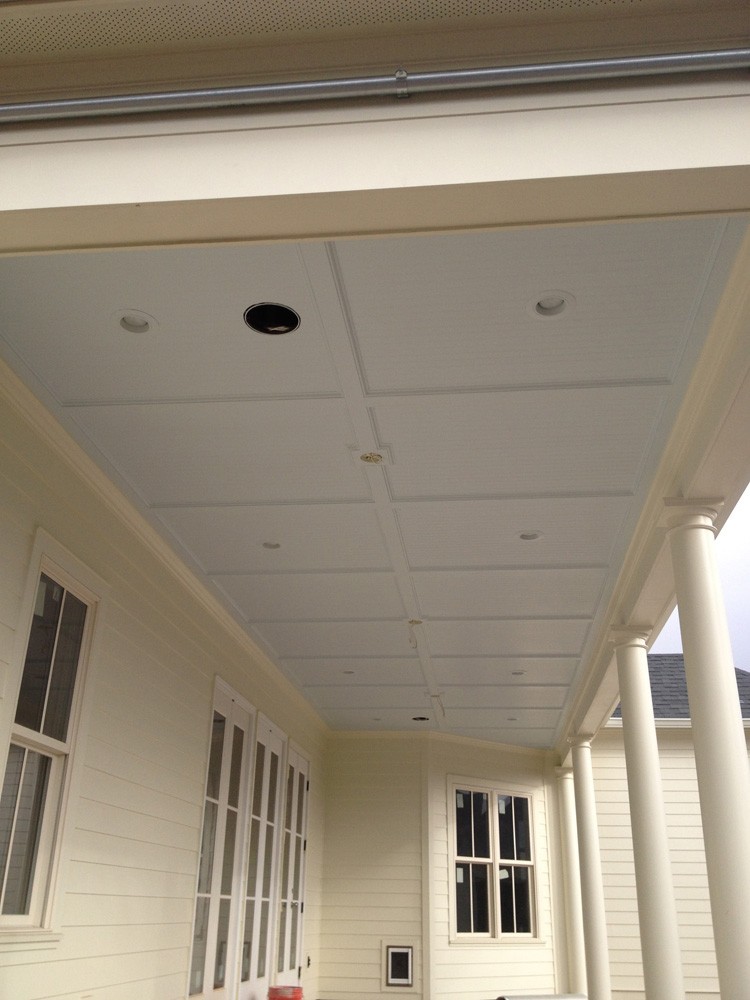 Trimmed porch ceiling with bead board - Strong Shield