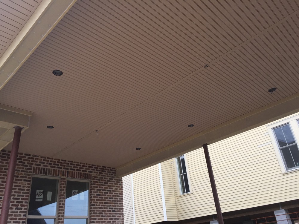 Porch ceiling coordinating with siding - Strong Shield