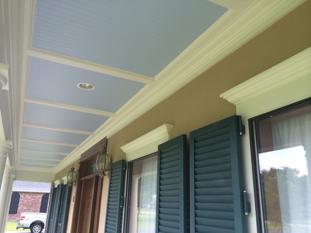 Bead board, trim, and recessed lights for Metairie front porch - Strong Shield