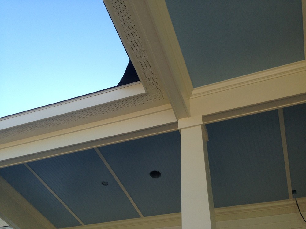Blue bead board porch ceiling with craftsman trim - Strong Shield