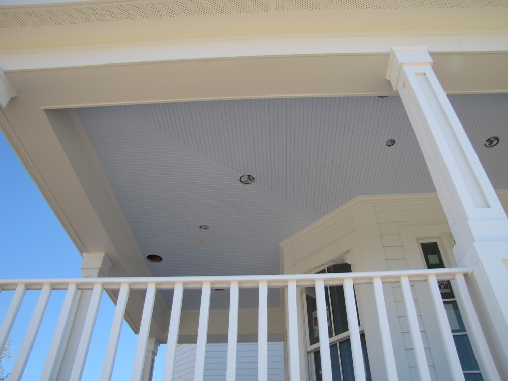 Blue New Orleans porch ceiling with recessed lights - Strong Shield
