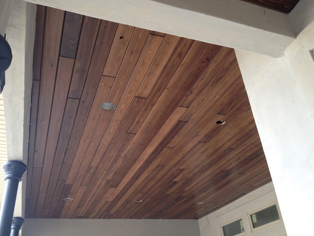 Wood porch ceiling with recessed lights - Strong Shield