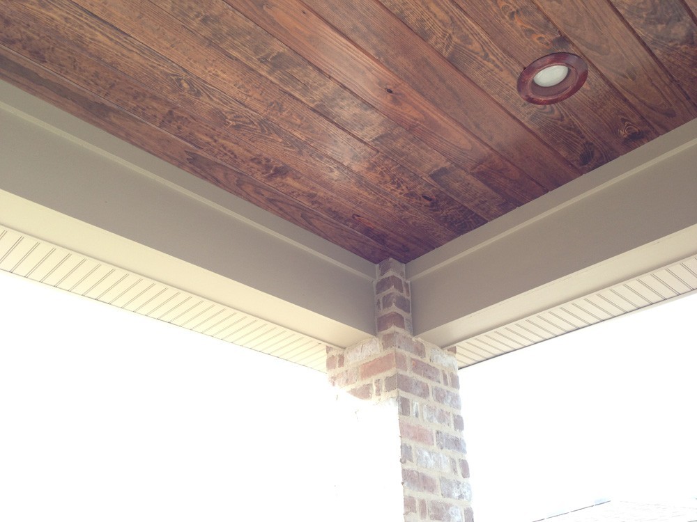 Wood porch ceiling with brick columns - Strong Shield