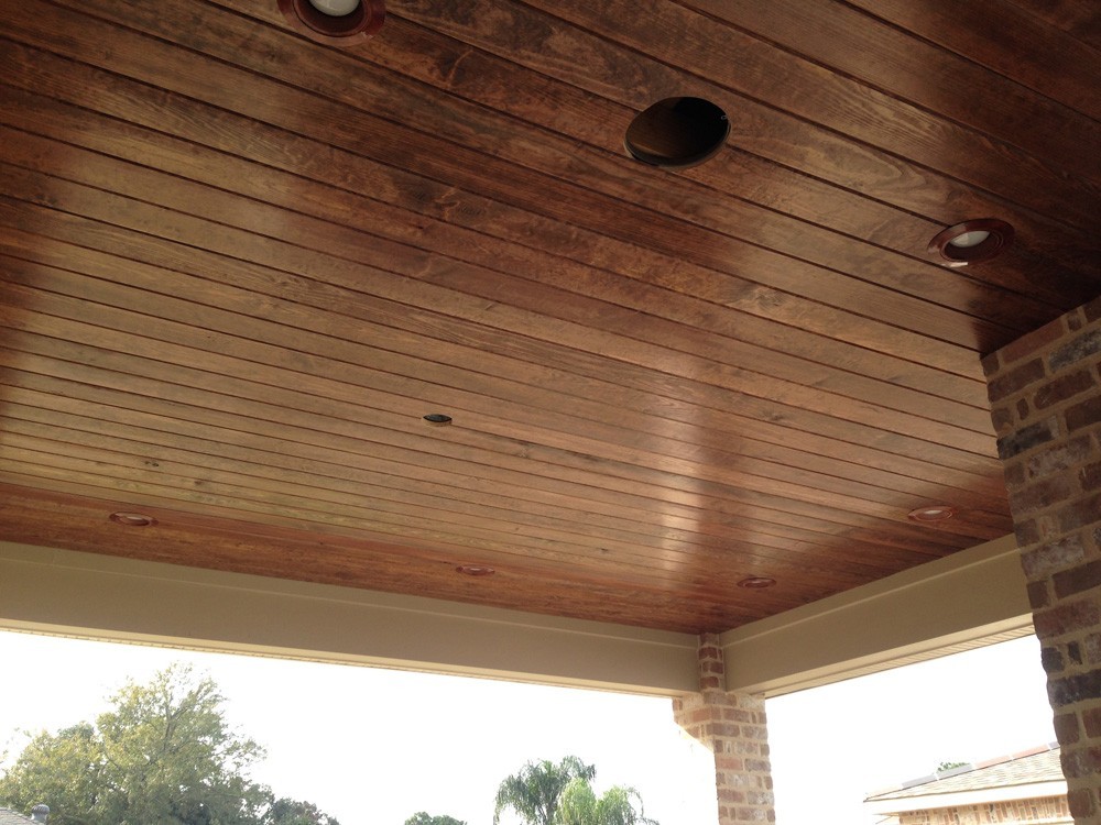 Porch with wood ceiling and recessed lights - Strong Shield