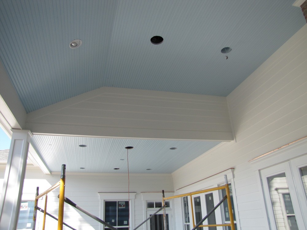 Bead board on porch with unique roof line - Strong Shield