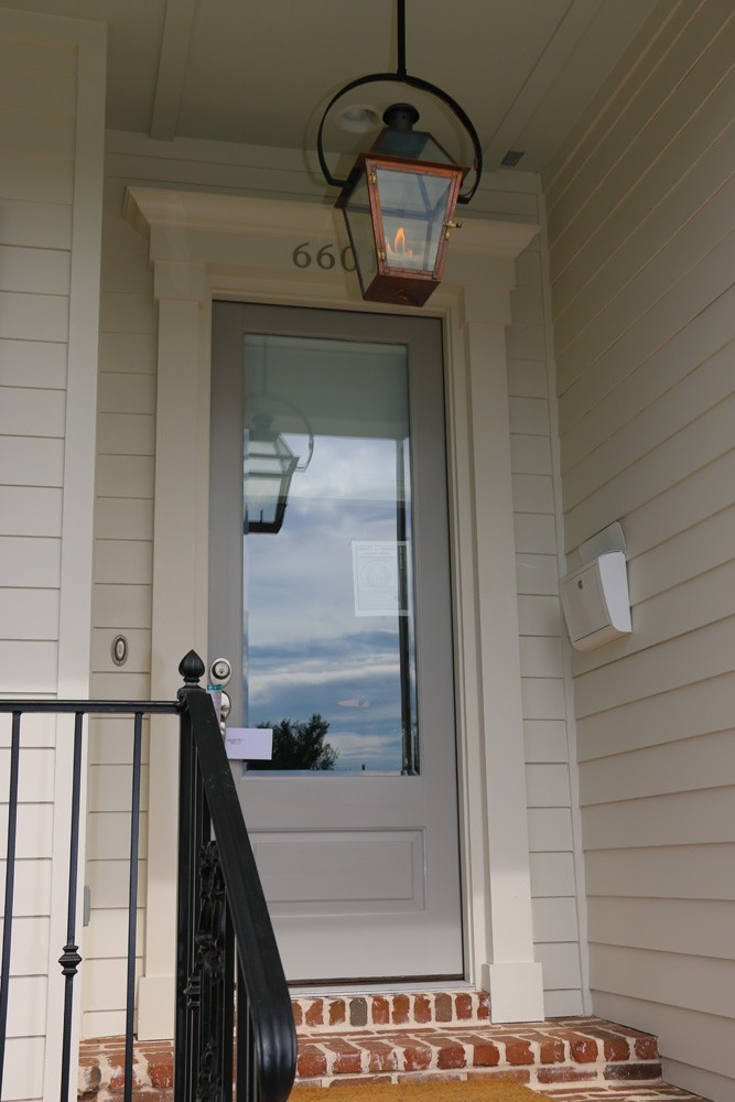 Craftsman front door trim with grey door - Strong Shield